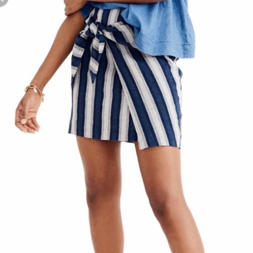 Madewell Striped Wrap Tie Mini Skirt